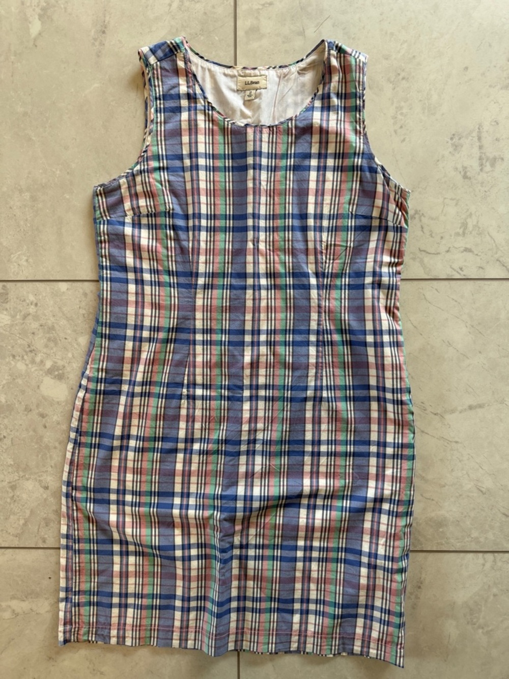 L.L. Bean Multicolor Plaid Sleeveless Shift Dress side zipper, women’s 14
